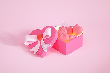 创意C4D情人节礼盒里的爱心3D立体模型图片