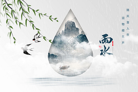 中式雨水背景图片
