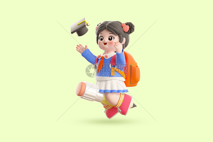 c4d小女生拿帽子形象模型图片