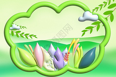绿色立体风春天边框背景背景图片
