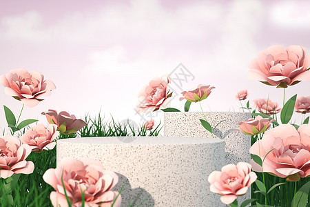 玫瑰草花朵展台背景设计图片