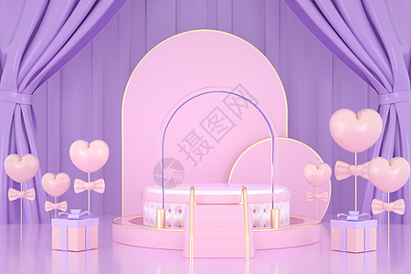 紫色礼物盒女神节电商展台设计图片
