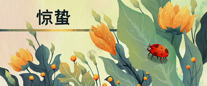 二十四节气惊蛰初夏雨季手绘风插画Banner背景图片