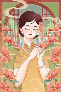 女神节女生节妇女节国潮插画背景图片