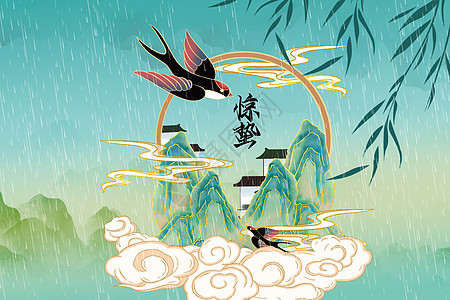 惊蛰节气字体惊蛰中国风背景设计图片