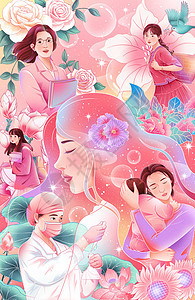 妇女节之我就是主角唯美粉色手绘插画图片