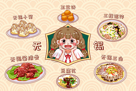 卡通无锡美食插画