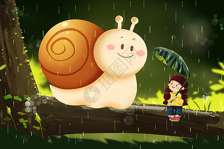 惊蛰雨中的蜗牛和女孩背景图片