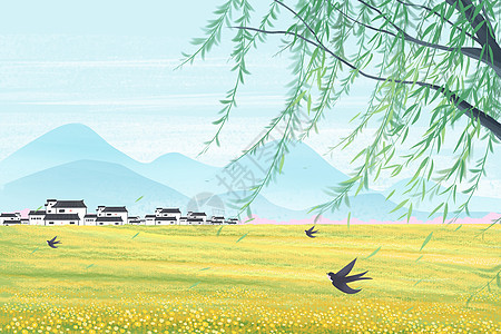 清明节春天的乡村在油菜花盛开的户外背景图片