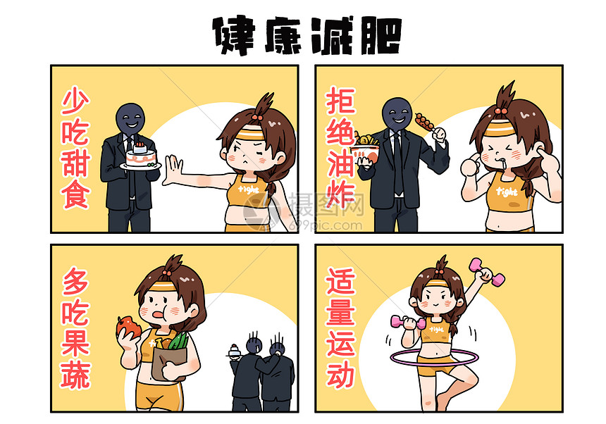 健康减肥科普四格漫画图片