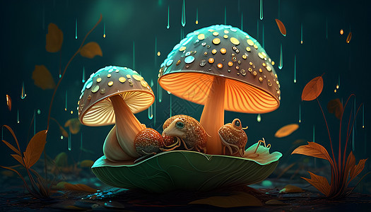 夜晚下的蘑菇图片