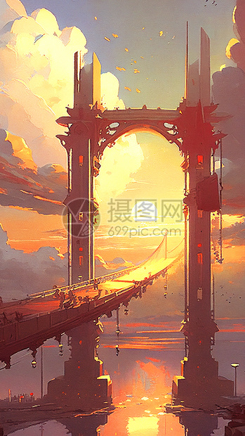 云中桥插画图片