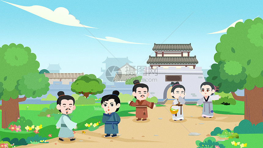 古代人出城日常活动插画图片下载-正版图片402432944-摄图网