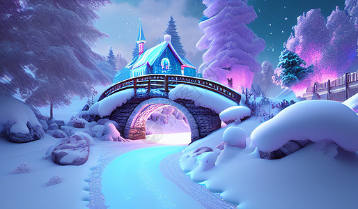 夜晚雪景背景图片