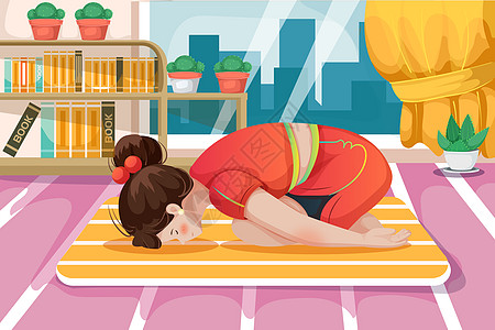 婴儿窗户瑜伽训练插画之婴儿式插画