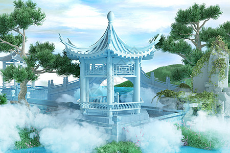 3D中式古风凉亭设计图片