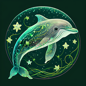 绿色梦幻海豚背景图片