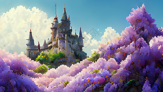 紫藤花海和童话城堡图片