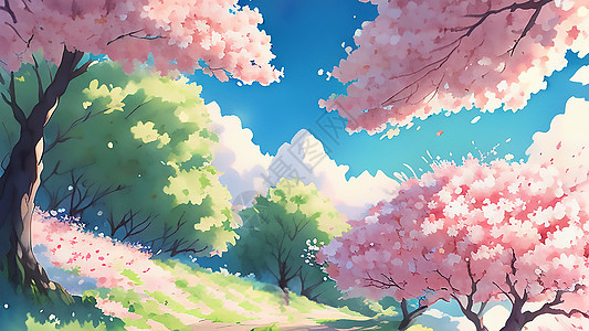 春季樱花树景色背景图片
