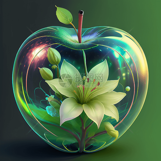 绿色透明感水晶苹果百合花图片