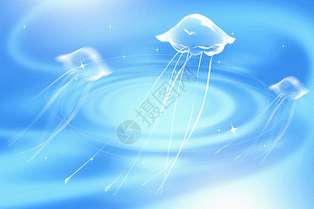海洋生物蓝色清新水母弥散风背景设计图片