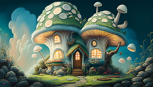 可爱梦幻小屋高清背景图片治愈系小屋高清背景图片卡通画房子高清背景