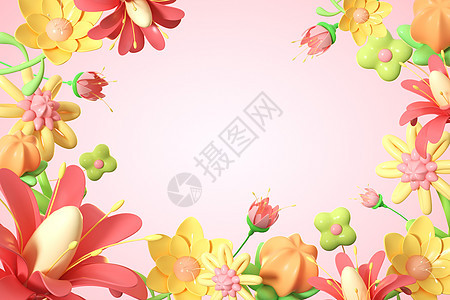 春季花朵围绕背景图片