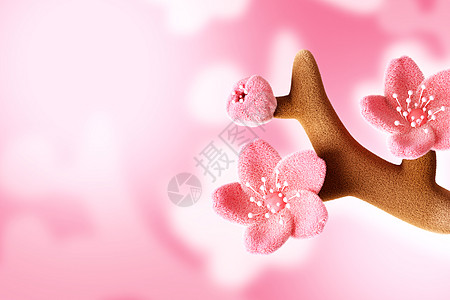 粉色3D毛绒风樱花背景背景图片