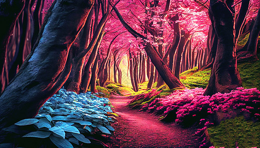 花海树林风景图片