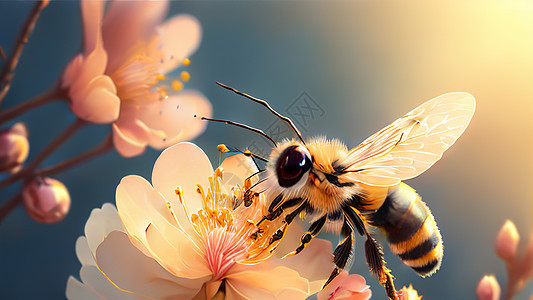 蜜蜂采花粉背景图片