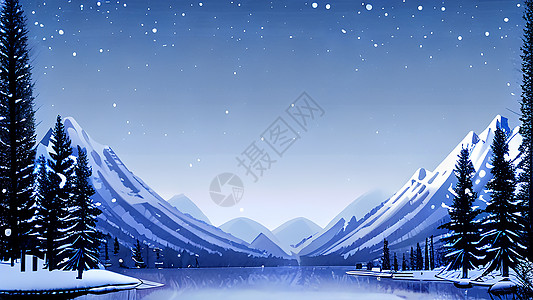 夜晚雪山湖泊图片