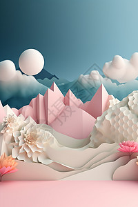 蓝天白花粉山背景图图片
