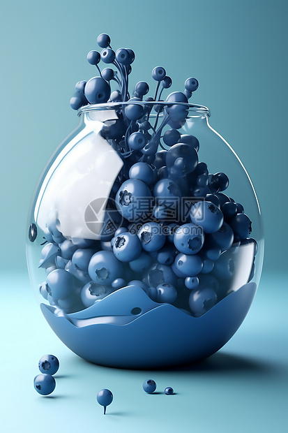玻璃容器中的蓝莓图片