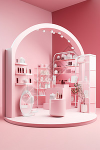 化妆品展示场景粉色店铺小景背景