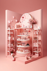 粉色昙花竖图粉色美妆产品展架背景