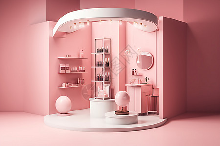 科技感促销展架粉色主题店铺一角背景