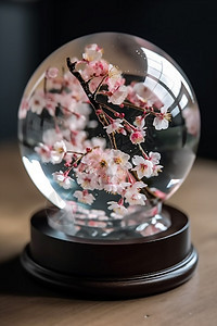 水晶球里的樱花枝图片