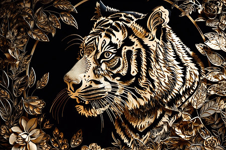 帅气的老虎雕刻图片