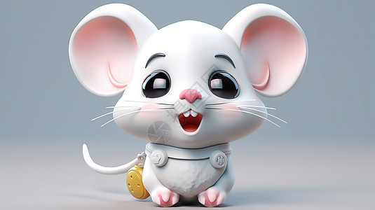 室内 纯色可爱3D小老鼠插画