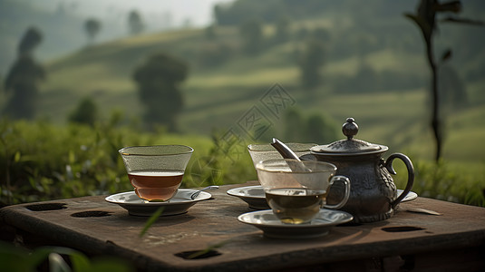 茶园饮茶背景图片