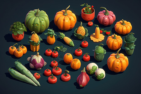 各类蔬果模型背景图片
