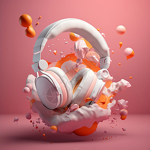 粉色背景上的耳机创意图图片