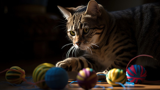 猫咪玩着线球图片