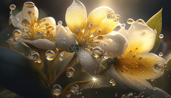 高清水滴下的花卉图片