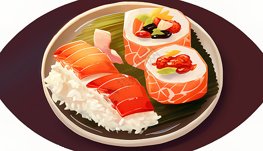 三文鱼切片蔬菜夹心寿司插画