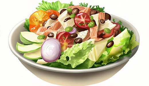 番茄蔬菜沙拉数字艺术插画