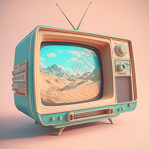 粉色背景上的老式电视机图片