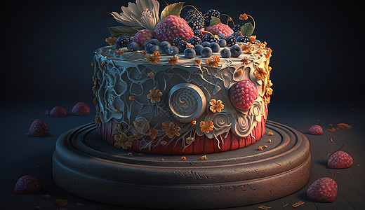杂果蛋糕奇幻莓果蛋糕插画