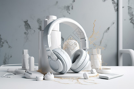 白色耳机产品展示背景图片