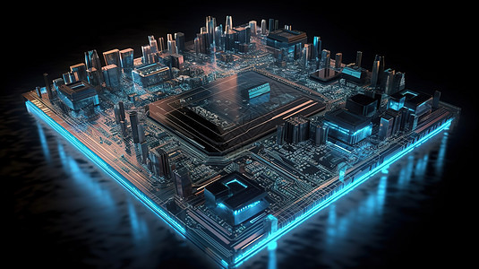 科技芯片城市背景图片